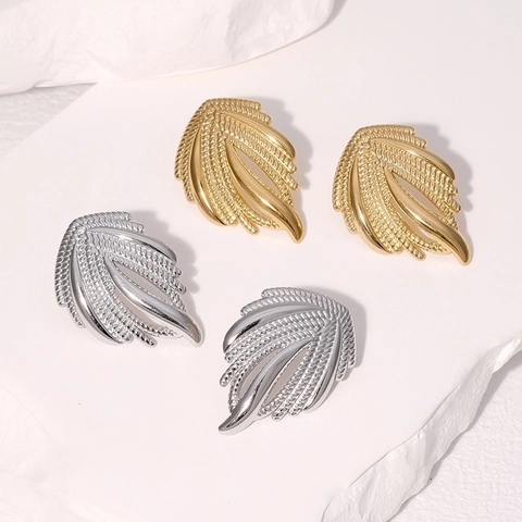Pendientes De Ala De Pluma Texturizados De Acero Inoxidable Chapado En Oro De 18K Joyas Elegantes Minimalistas Para Mujer