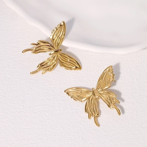 Orecchini A Lobo Farfalla Acciaio Inossidabile Stile Metallo Liquido Minimalista Placcato Oro Gioielli Moda Per Donne Elegante Nicchia