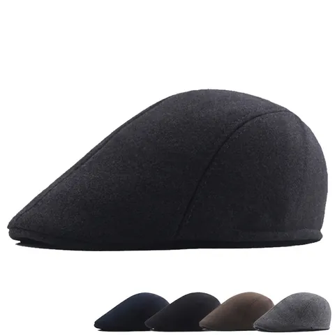 Men Flat Cap Newsboy Hat Warm Winter Cabbie Ivy Cap Polyester Cotton Solid Color British Vintage Padded Outdoor