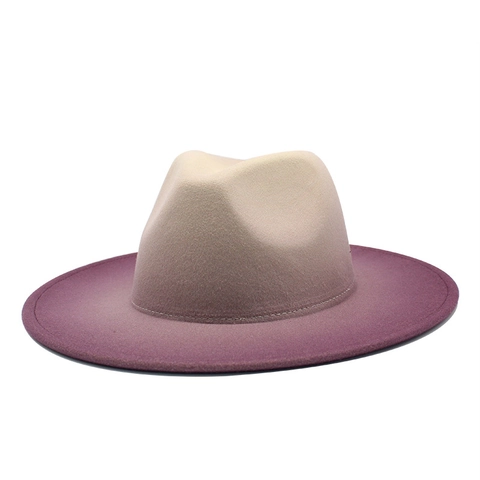 Fedora Hut Wollfilz Farbverlauf Breite Krempe Vintage Jazz Mütze Unisex Herbst Winter Mode