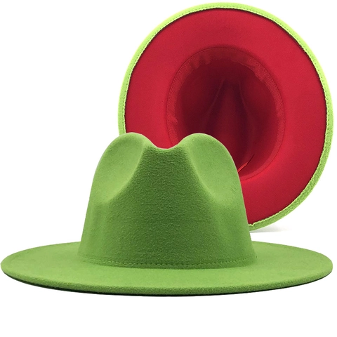 Woolen Felt Fedora Hat Two Tone Contrasting Color Wide Brim Classic Jazz Cap For Men Women Fashion Vintage
