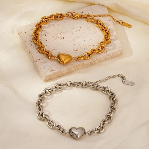 Bracciale a Catena con Ciondolo a Cuore in Acciaio Inossidabile Moda Occidentale per Donna Gioielli Galvanizzati Regalo Catena a Maglie Regolabile