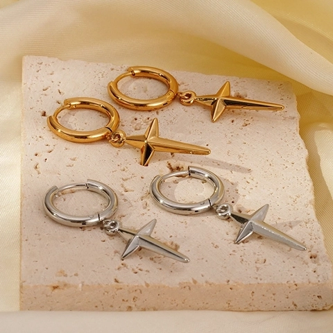 Minimalist Stainless Steel Huggie Hoop Earrings With Cross And Star Pendants Vintage Punk Style Jewelry For Women Men