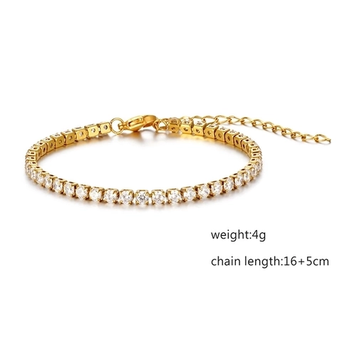 Women's 18K Gold Plated Stainless Steel Rhinestone Tennis Bracelet Minimalist Geometric Inlaid Zircon Round Adjustable Chain Jewelry