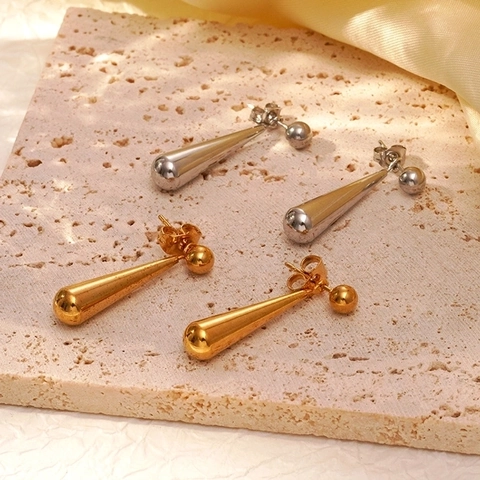 18K Gold Plated Stainless Steel Teardrop Long Drop Earrings For Women Minimalist Geometric Water Drop Stud Earrings Jewelry