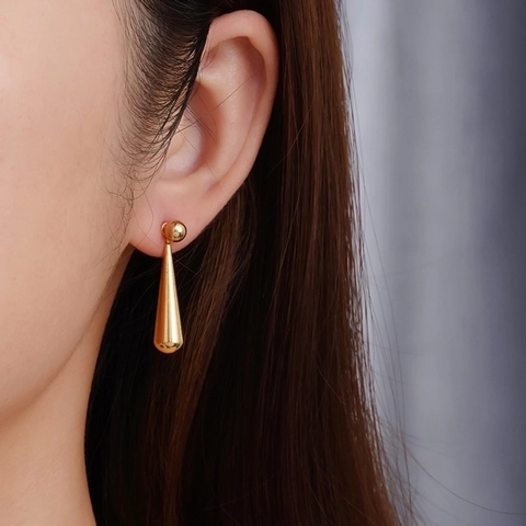 18K Gold Plated Stainless Steel Teardrop Long Drop Earrings For Women Minimalist Geometric Water Drop Stud Earrings Jewelry
