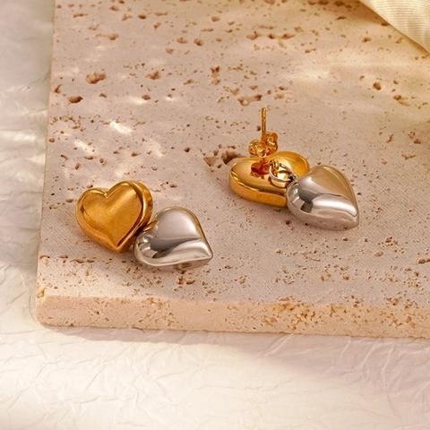 Heart Stud Earrings Stainless Steel 18K Gold Plated Two Tone Hollow Jewelry For Women Elegant Trendy Minimalist