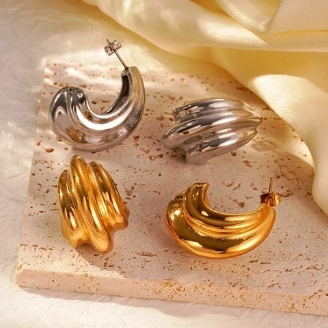 Titanstahl Ohrstecker Gelaagtes Wellendesign Croissant Stil Minimalistischer Sommer Strand Schmuck Für Damen