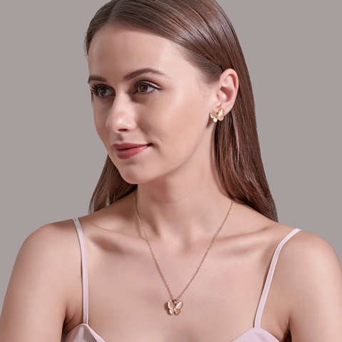 Elegantes Schmetterling Legierung Schmuckset Für Damen Mit Katzenaugenstein Halskette Und Passenden Ohrringen Vergoldeter Modeschmuck