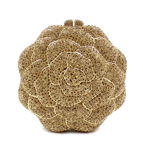 Rose Blumen Abendtasche Clutch Strass Kristall Metall Handtasche Mit Kette Für Damen Hochzeit Party Luxus