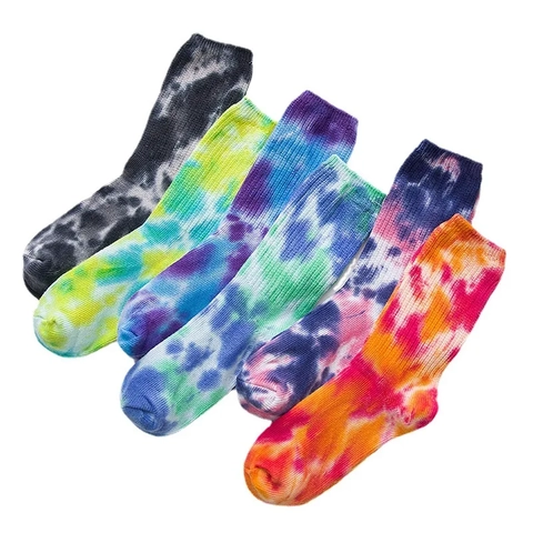 Tie Dye Cotton Slouch Crew Socks Unisex Ribbed Knit Streetwear Vintage Harajuku Style Breathable Soft Fashion Hosiery