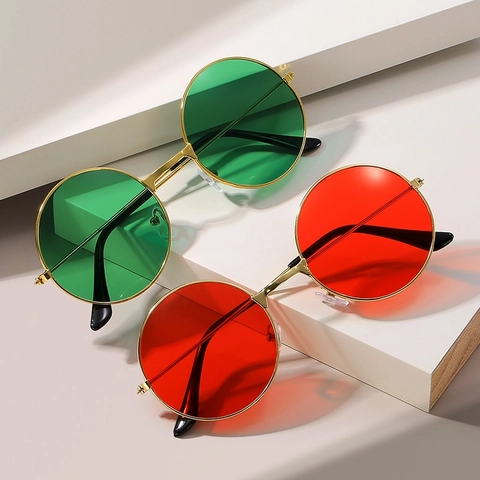 Retro Round Sunglasses Metal Frame Colorful Resin Lens UV Protection Hippie Style Eyewear For Men Women Fashion