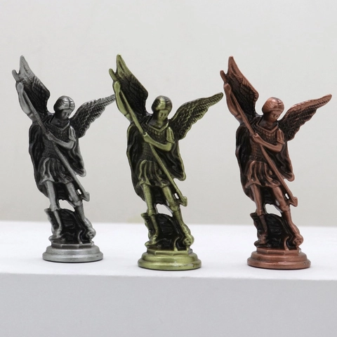 Estatua San Miguel Arcángel Metal Vintage Figura Ángel Retro Ornamento Escritorio Decoración Hogar Oficina Regalo Cristiano