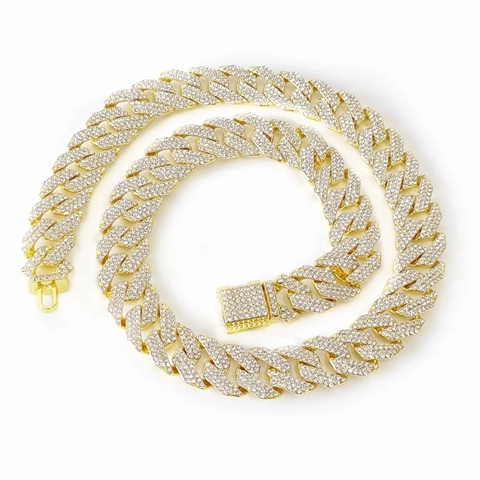Collar De Cadena Cuban Link Hip Hop Iced Out Con Cristales Aleación Cierre De Caja Cuadrada Joyería Streetwear Unisex