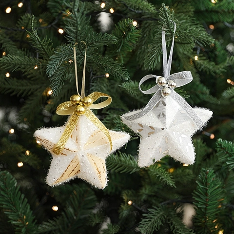 Ornamenti Appesi Stella Di Natale Stella In Schiuma Glitterata Con Fiocchi E Campanelli Per Decorazione Albero