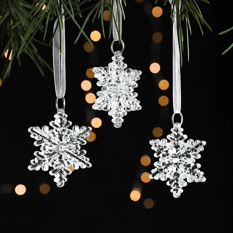 Transparent Acrylic Christmas Tree Hanging Ornaments Snowflake Elk Angel Star Holiday Home Decorations