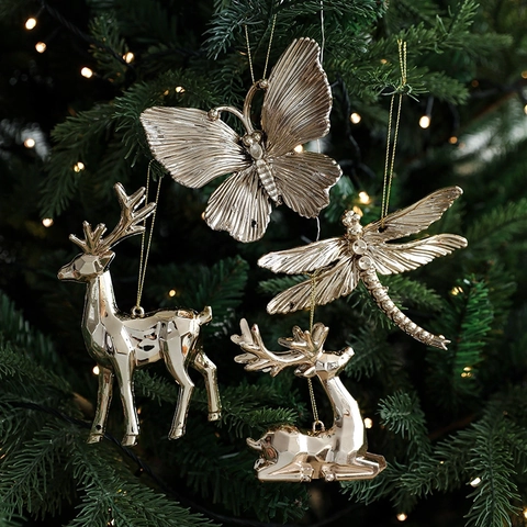 Ornements À Suspendre Pour Arbre De Noël Pendentifs En Plastique Galvanisé Pour Décoration De Fête Formes De Renne Flocon Étoile
