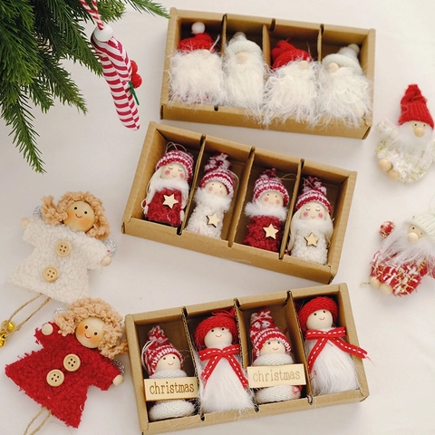 Wool Felt Christmas Ornaments Gnomes Santa Snowman Angel Plush Dolls For Xmas Tree Hanging Decoration Festive Home Decor