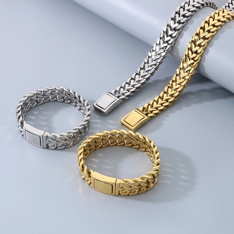 Collar Y Pulsera De Cadena Trenzada Pesada Acero Inoxidable 316L Chapado En Oro 18K Hip Hop Punk Para Hombre