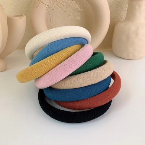 Padded Sponge Headband Solid Color Fabric Wide Hair Hoop Handmade Soft Headwear Accessories For Women