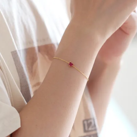 Minimalist Heart Bracelet S925 Sterling Silver Gold Plated Red Gemstone Sweet Jewelry For Women Adjustable Elegant Gift