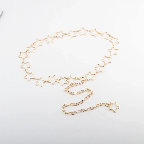 Women Chain Belt Hollow Out Star Metal Waist Chain Adjustable Link Dress Accessory For Ladies Gold Silver Colors