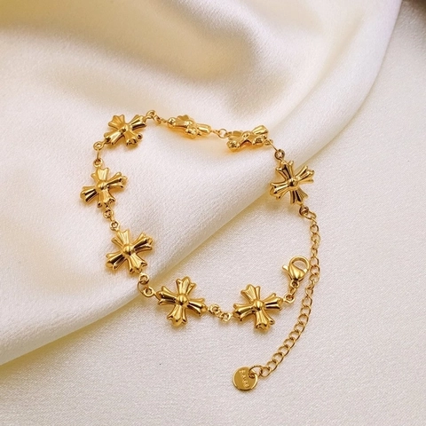 Set di Gioielli con Collana e Bracciale con Ciondolo a Croce in Acciaio Inossidabile Vintage per Donna Gioielli in Oro Bizantino Gotico a Catena Cubana