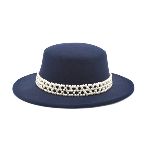 Elegante Cappello Boater In Feltro Di Lana Con Fascia Di Künstliche Perle Tesa Larga Stile Britannico Retrò Per Uomini Donne