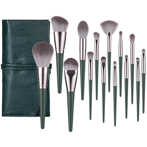 Professional Makeup Brushes Synthetic Fiber Bristles Wood Handle Cosmetic Tool For Eyeshadow Powder Blush Beauty Green