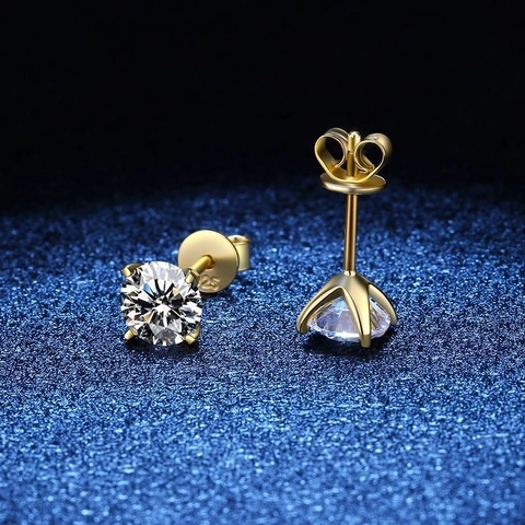 925 Sterling Silver Moissanite Stud Earrings Minimalist Round Four Claw Zirconia Ear Studs Hypoallergenic Earrings For Women Jewelry Gift