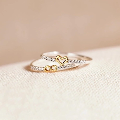 925 Sterling Silver Heart Infinity Rings For Women With Zirconia Minimalist Fashion Stackable Gold Plated Jewelry