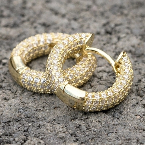 Pave Cubic Zirconia Hoop Earrings For Women Copper Full Circle Round Geometric Jewelry With Silver Earring Post