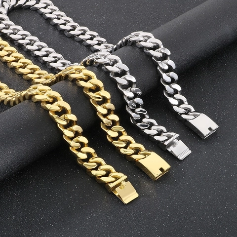 Collar De Cadena Cubana Para Hombre Acero Inoxidable Pulido Dominante Pesado Estilo Punk Hip Hop Joyería Streetwear Para Hombre