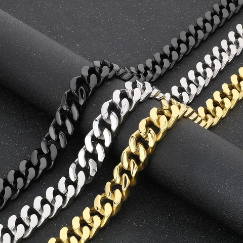 Collar Y Pulsera De Cadena Cubana Gruesa Para Hombre Acero Inoxidable Hip Hop Estilo Punk Pulido Joyería De Moda