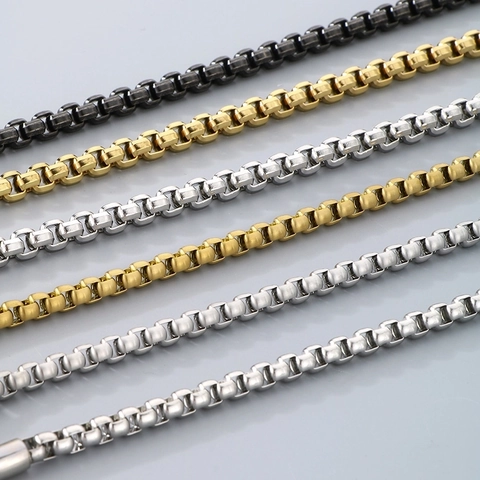 Collier À Chaîne Box En Acier Inoxydable Mode Hip Hop Bijoux Pour Hommes Et Femmes Finition Polie Accessoire Durable