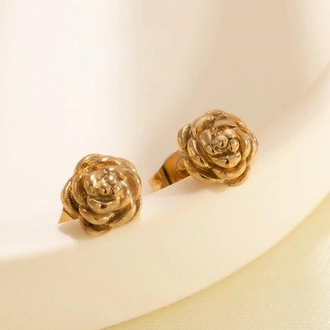 Pendientes De Rosa Acero Inoxidable Chapado En Oro 18K Minimalista Vintage Estética Floral Accesorios Regalo Para Mujer