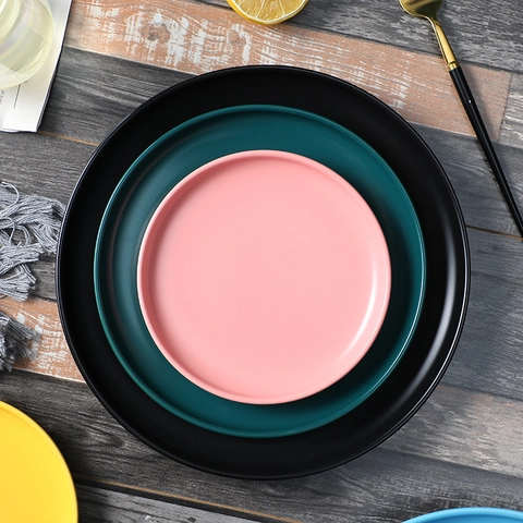 Nordic Matte Ceramic Dinner Plate Round Porcelain Serving Tray For Steak Salad Pasta Dishwasher Microwave Safe