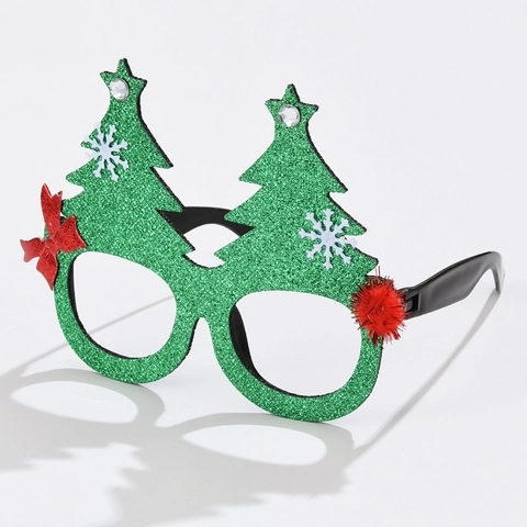 Lunettes Décoratives De Fête De Noël Forme De Bois De Renne Et Arbre De Noël En Plastique Paillettes Feutre Montures De Lunettes Fantaisie
