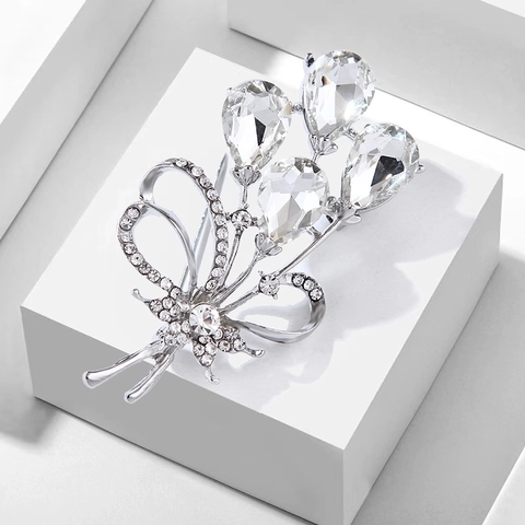 Elegante Brosche Aus Silberner Legierung Mit Blumenstrauß Einfache Mit Strass Eingelegte Korsage Für Damen Schmuck Geschenk