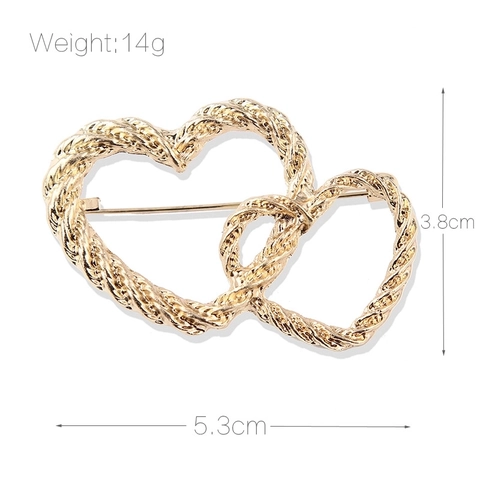 Spilla in Lega Placcata Oro Vintage con Doppi Cuori Intrecciati per Donna Trama a Torciglione Accessorio per Cardigan Anti-esposizione Gioielli