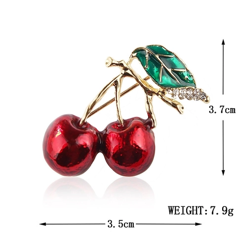 Simpatica Spilla a Ciliegia in Smalto per Donna Uomo Stile Coreano Forma di Frutta Lega Strass Spilla da Bavero Decorazione