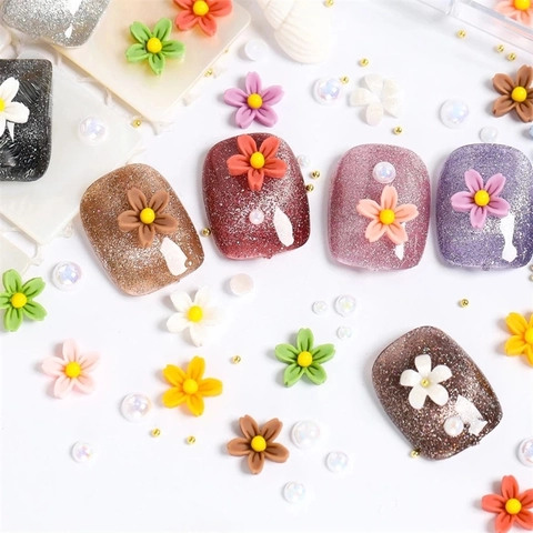 3D Resin Flower Nail Art Charms Μίνι Κερασιά Με Πέντε Πέταλα Ματ Πολύχρωμο Διακόσμηση Μανικιούρ DIY