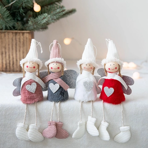 Angioletto Di Natale E Bambola Da Sci Pendenti Peluche Legno Maglia Per Albero Decorazione Stile Nordico