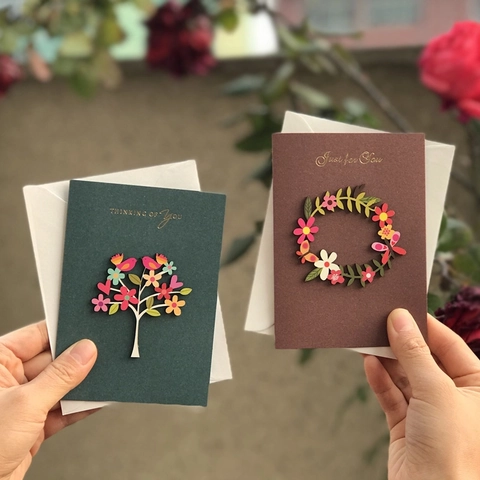 Handgefertigte 3D Holzdekor Grußkarten Mit Umschlägen Für Geburtstag Dankeschön Thinking Of You Florale Pop Up Karte