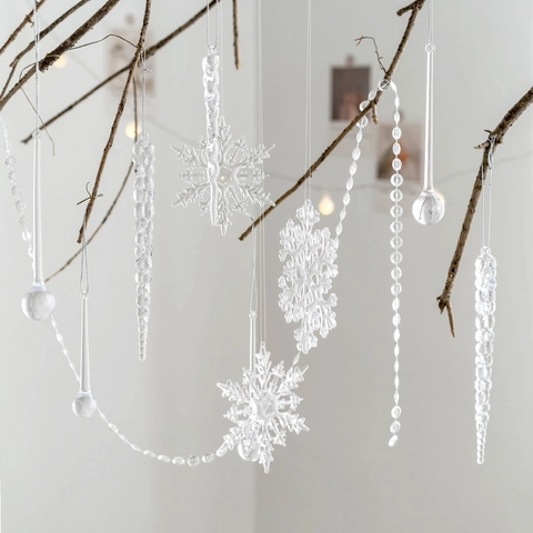 Décorations Suspendues Pour Arbre De Noël En Acrylique Transparent Cristal Glaçon Flocon De Neige Décor Fête De Vacances