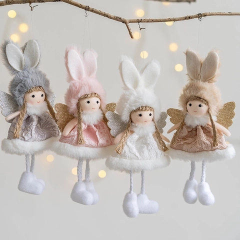 Plüsch Engel Hase Hängende Dekoration Süße Weihnachts Puppe Mit Glitzer Flügeln Für Weihnachtsbaum Deko Geschenk