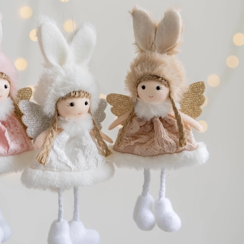 Plüsch Engel Hase Hängende Dekoration Süße Weihnachts Puppe Mit Glitzer Flügeln Für Weihnachtsbaum Deko Geschenk
