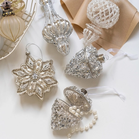 Ornements De Noël Vintage En Verre Paillettes Renne Écureuil Flocon De Neige Pendentifs Rétro Fait Main Décor De Sapin