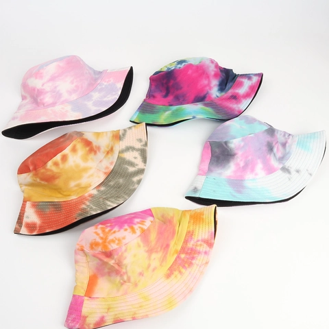 Reversible Cotton Tie Dye Bucket Hat For Men Women Casual Colorful Graffiti Ink Painting Sun Protection Foldable Summer Outdoor Travel Beach Basin Hat