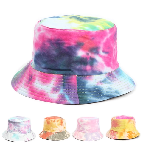Reversible Cotton Tie Dye Bucket Hat For Men Women Casual Colorful Graffiti Ink Painting Sun Protection Foldable Summer Outdoor Travel Beach Basin Hat